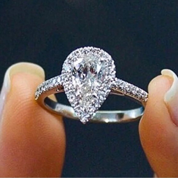 Water Drop Design Ring Micro Paved Crystal Zircon 14K over silver SZ 7 🎁🎄 - Picture 3 of 6